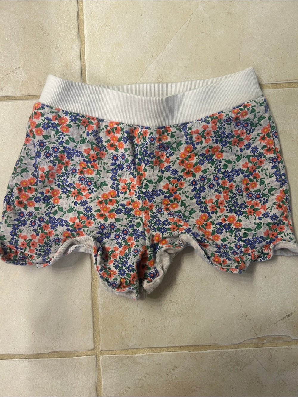 Janie and Jack Floral Elastic-Waist Shorts - White with Orange & Blue Flowers